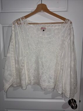 Alythea Cream Lace Crochet Panel Peasant Blouse